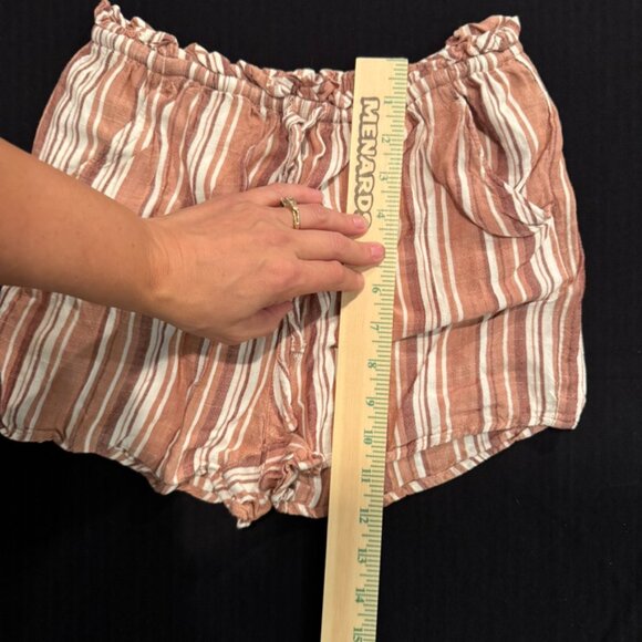 SO High Waist Striped Rose Pink / Tan & White Drawstring Shorts Juniors Size XS - Picture 8 of 8